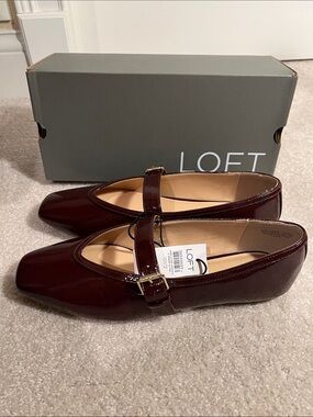 LOFT Patent Mary Jane Flats in Deep Wine
